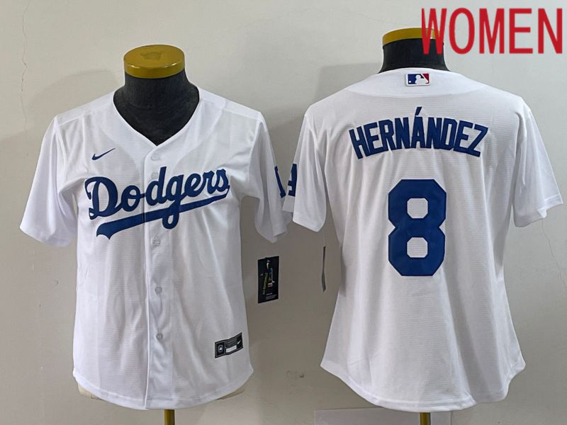 Women Los Angeles Dodgers #8 Hernandez White Nike Game 2023 MLB Jersey